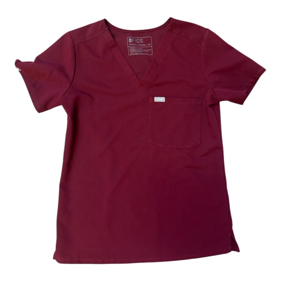 Figs Tops - FIGS Catarina One Pocket Scrub Top XS Maroon Burgundy V-Neck